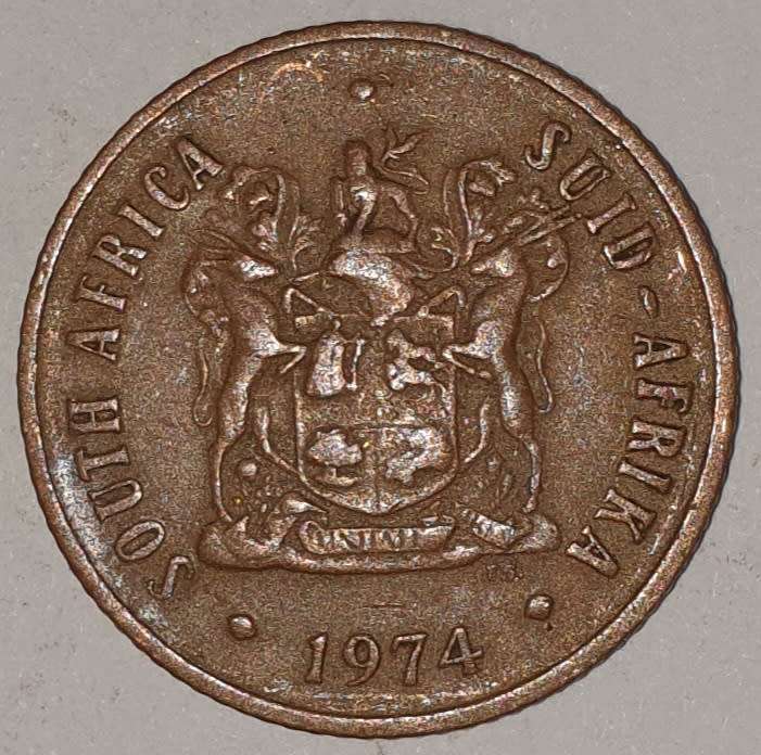 1974 - 2 CENT COIN (TWO CENT COIN) - RSA - BRONZE - KM#83 - BILINGUAL LEGEND - WILDEBEEST